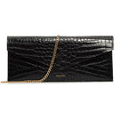 Black Vikele Studio opera clutch with sleek design, featuring a smooth finish and elegant structure, perfect for formal occasions.