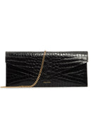 Black Vikele Studio opera clutch with sleek design, featuring a smooth finish and elegant structure, perfect for formal occasions.