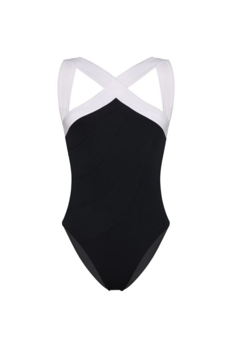 Black orchid swimsuit by KIÓHNE featuring a sleek design and adjustable straps, perfect for swimming and beachwear.