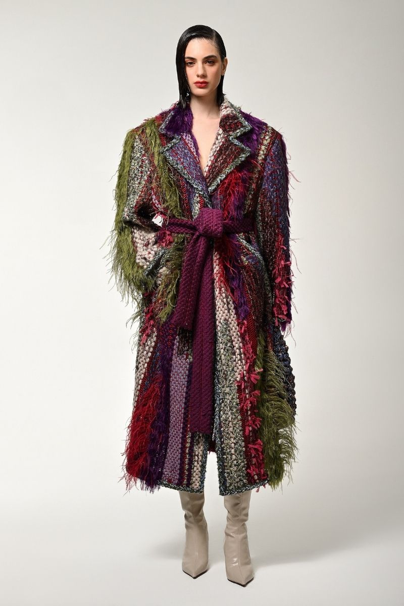OVERSIZED COAT WITH SHOULDER PADS IN DARK MULTI