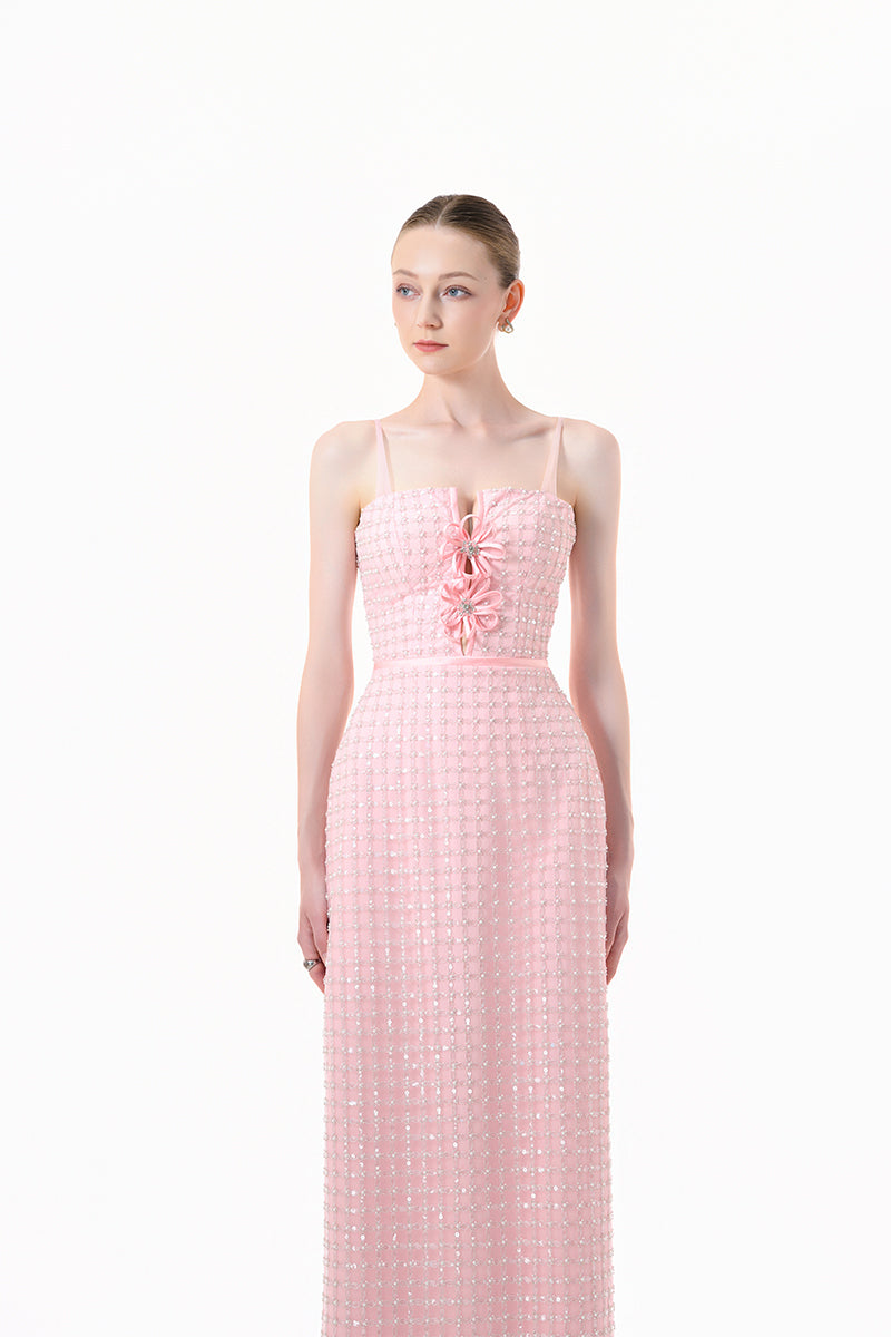 Pink structured corset gown by Happy Clothing featuring a fitted bodice and flowing skirt for elegant formal occasions.