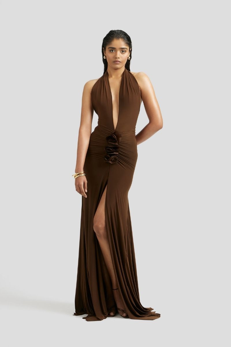 ELIDA MAXI DRESS IN CHOCOLATE BROWN - CULT MIA