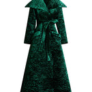 Le Thanh Hoa The Verdant Coat, stylish long coat in green fabric with button details and classic collar, on a hanger.