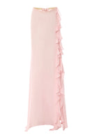 Pink Lotus Eater maxi skirt by IKINITA, flowing fabric with a stylish, elegant design perfect for casual or dressy outfits.