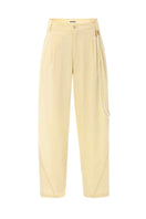 IKINITA ULYSSE yellow pants in butter shade, casual fit with front pockets and belt loops, stylish women's trousers.