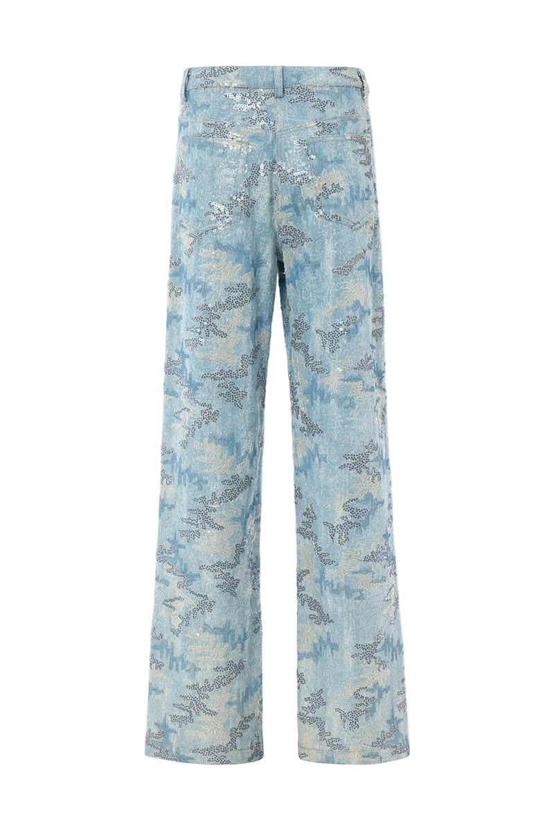 Blue IRIS pants by IKINITA, showcasing a stylish and comfortable pair of casual pants with a modern fit and fabric details.