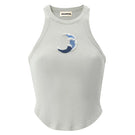 Blue WAVE TOP by IKINITA, stylish sleeveless tops with a flowing design, displayed on a hanger.