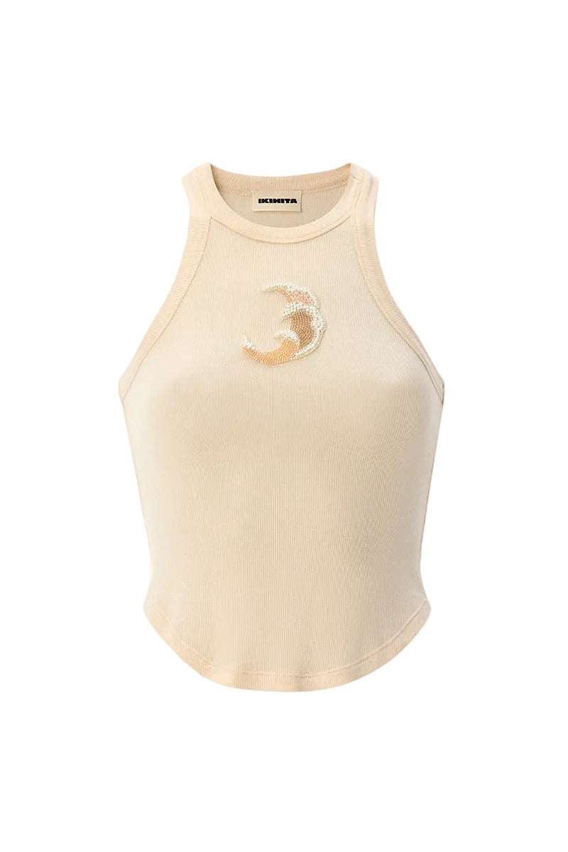 Light beige IKINITA Wave Top in Sand, featuring a stylish, relaxed fit with soft fabric and boat neckline, perfect for casual wear.