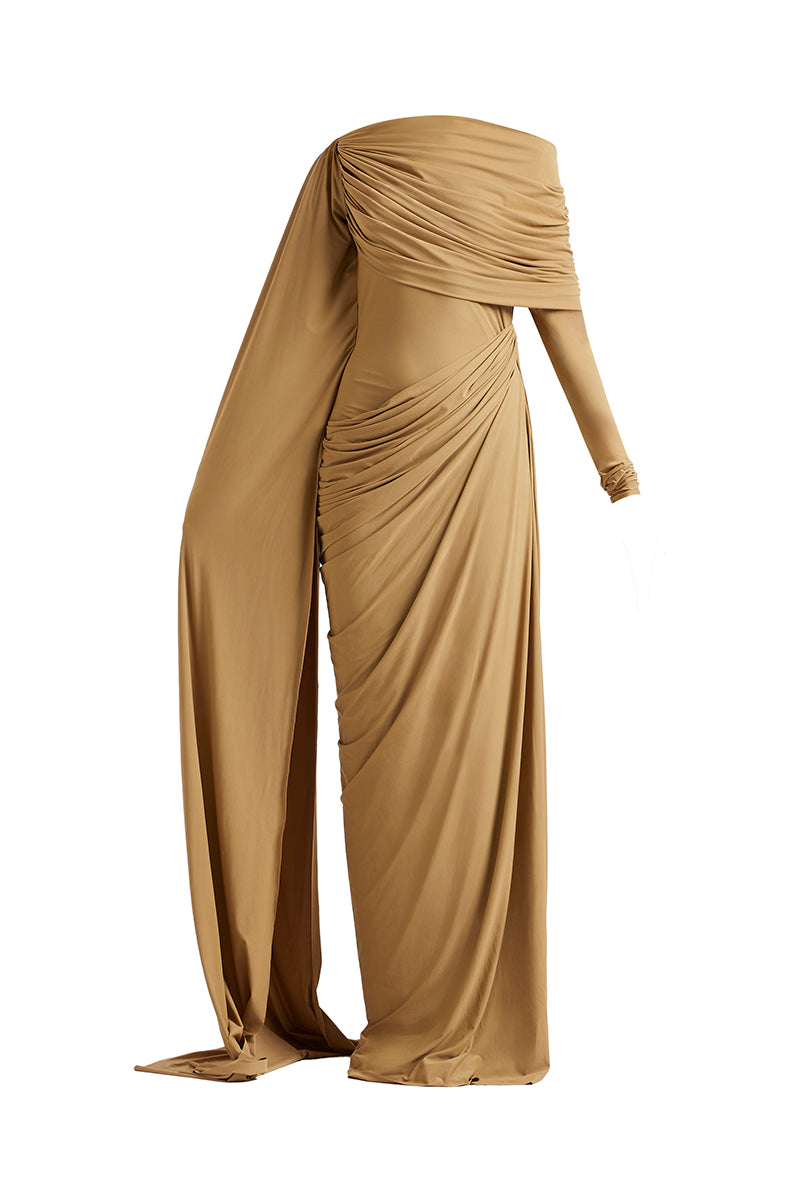 SUZE DRESS IN DARK BEIGE