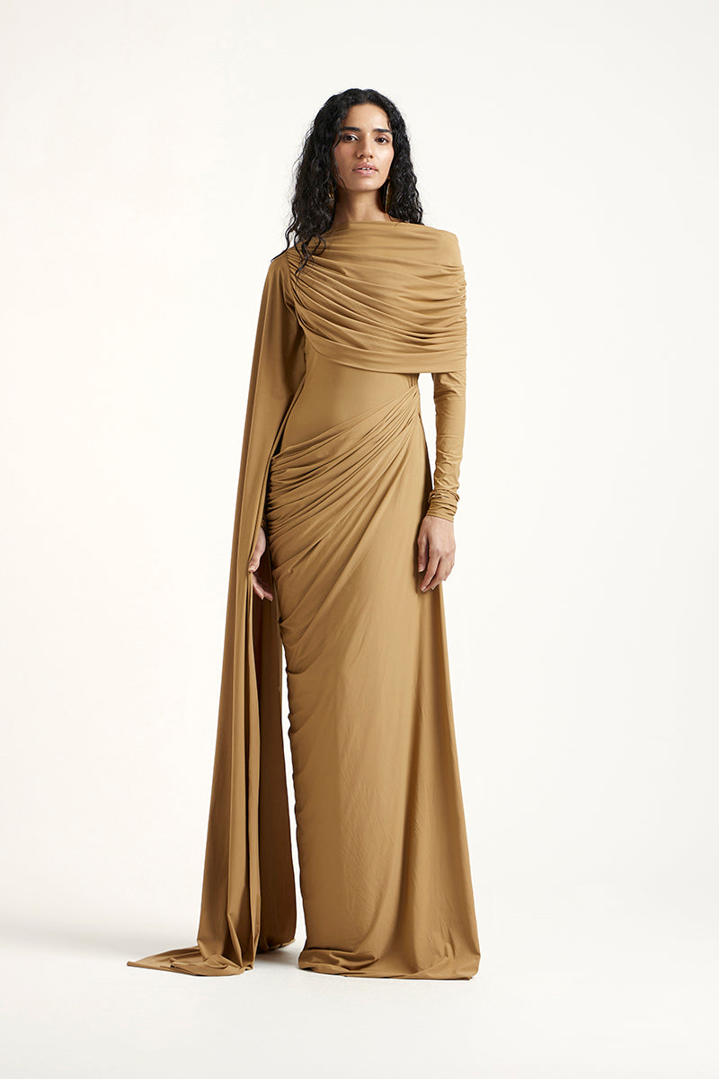 SUZE DRESS IN DARK BEIGE