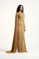 Deme By Gabriella Suze Maxi Dress in dark beige, flowing fabric with a relaxed fit, perfect for casual or elegant occasions.