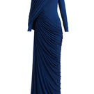 Deme By Gabriella Settle gown displayed on a hanger, featuring elegant fabric and detailed design suitable for formal occasions.