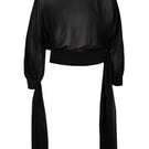 Black Kris Marán blouse with ties and back collar, stylish shirt featuring a modern design and elegant details.