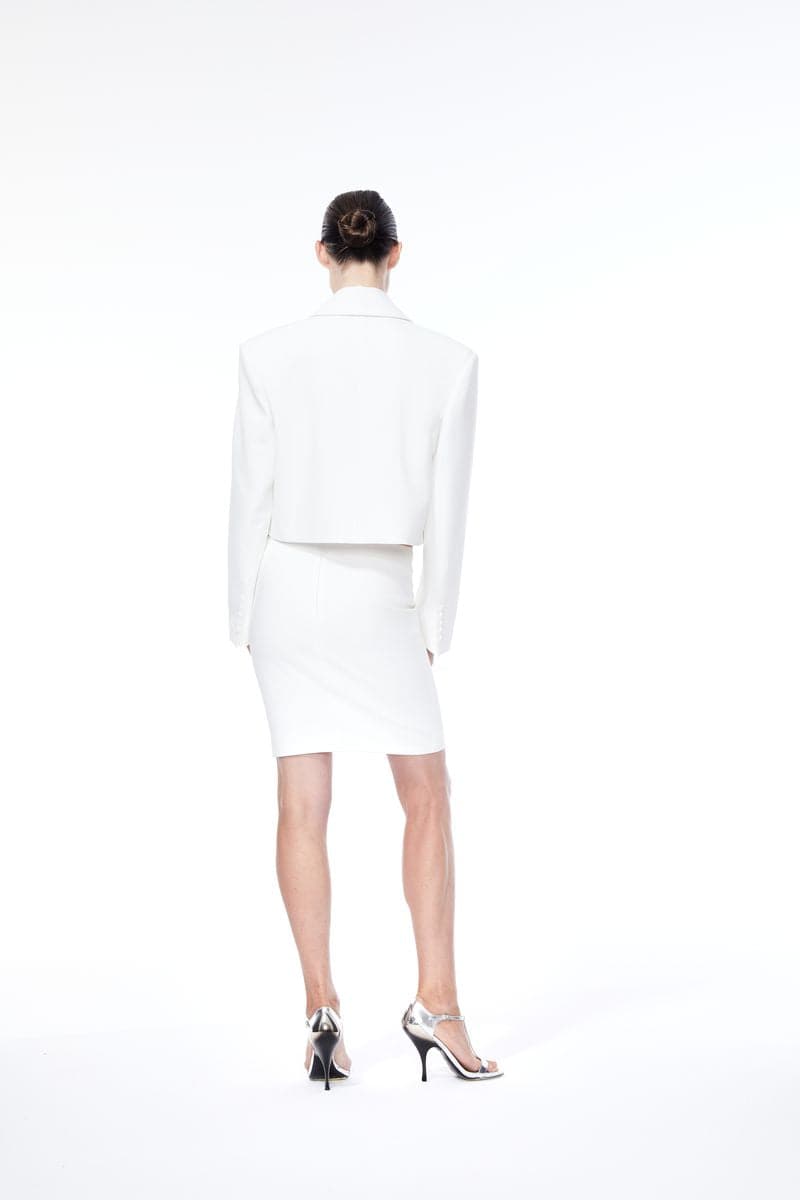 WHITE BARCODE CROPPED OVERSIZED BLAZER - CULT MIA