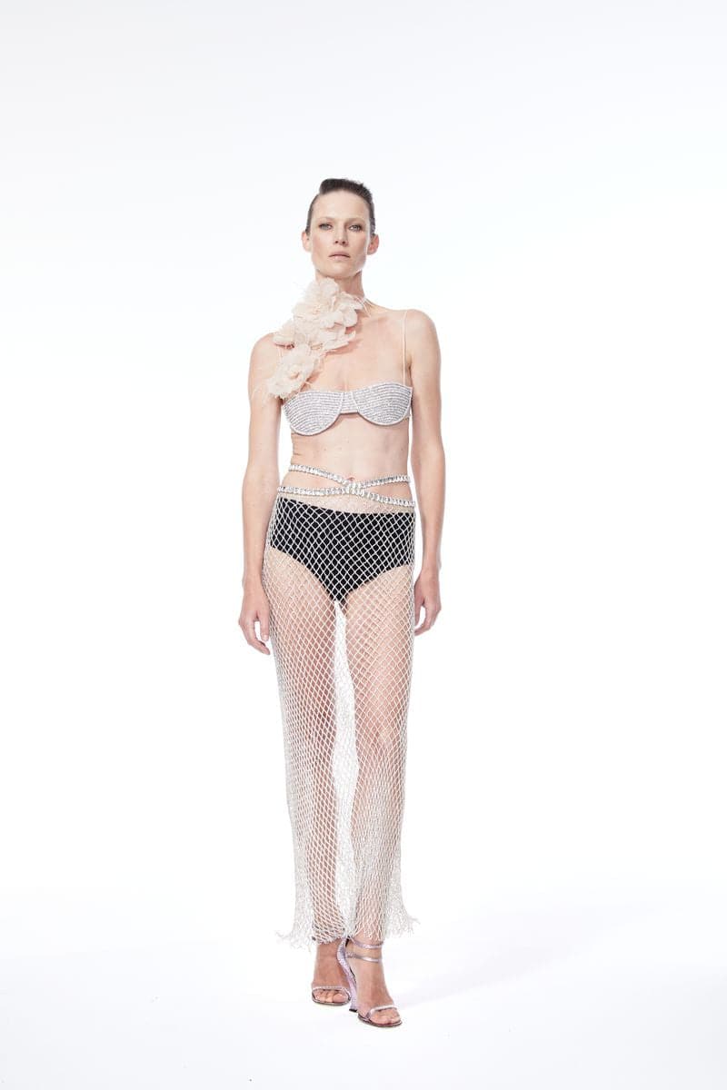 Nué Midnight Rhinestone Bra top with sparkling embellishments and adjustable straps, stylish and perfect for night-out looks.