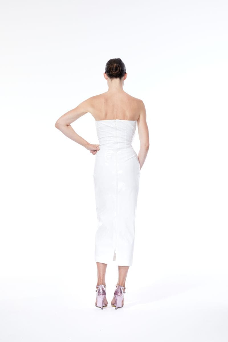 DAKOTA WHITE PATENT FAUX LEATHER MIDI DRESS - CULT MIA
