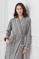 Manito women's gray wool-silk knit robe, cozy and stylish, with a relaxed fit and soft fabric texture.