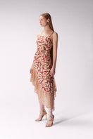 Maccapani Albi cream midi dress with elegant, flowing fabric and a fitted waist, displayed on a mannequin.