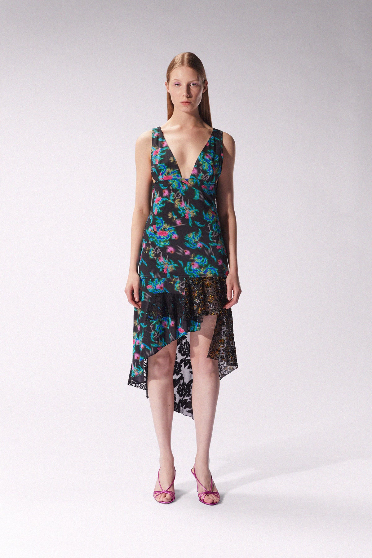 Multicolor KATIE midi dress by Maccapani, featuring vibrant patterns and a flowing silhouette for a stylish, feminine look.