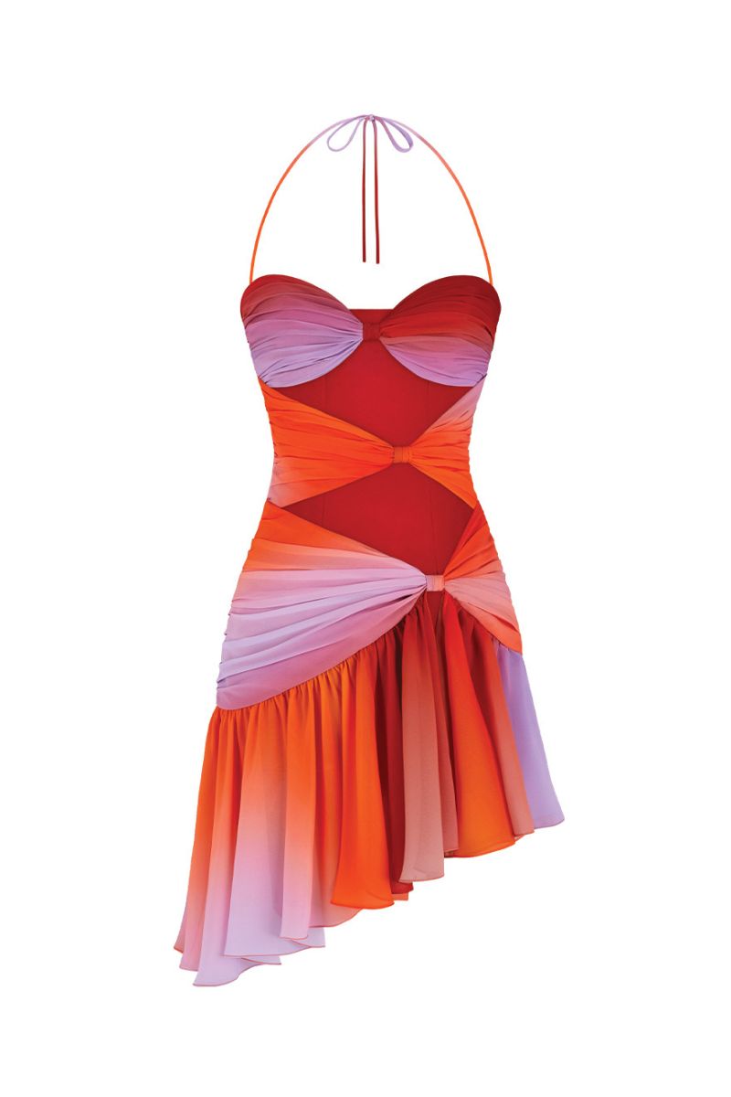 BETTA DRAPED MINI DRESS IN HALF MOON RED - CULT MIA