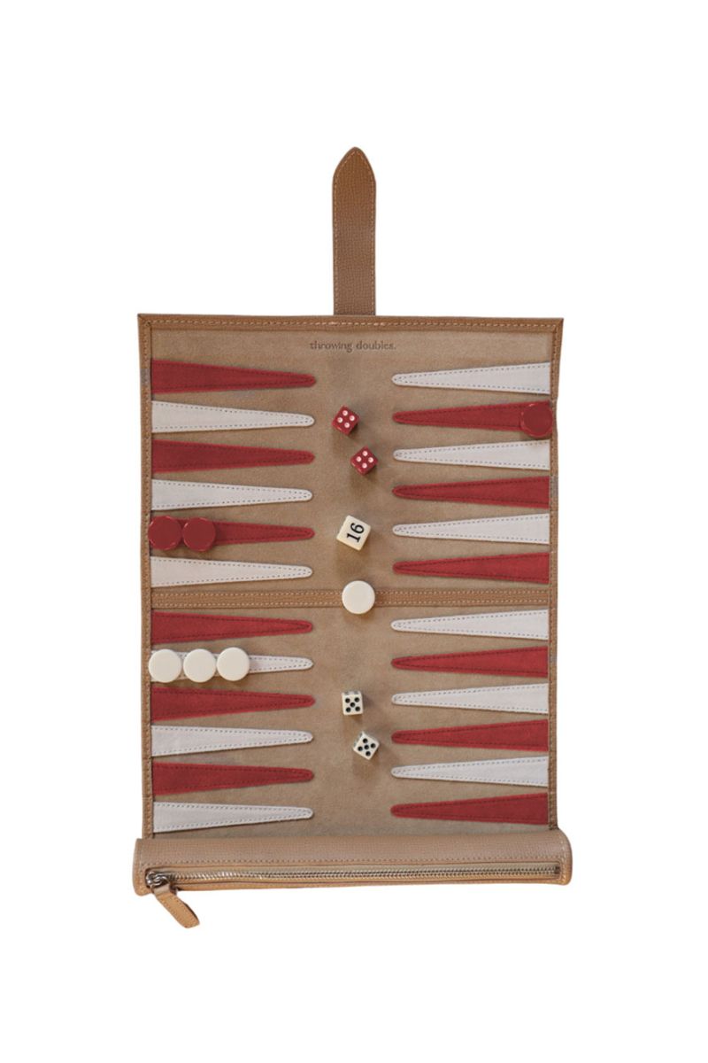 Travel Backgammon board in Monaco by Throwing Doubles, featuring a stylish game set with detailed design and portable size.