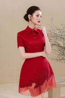 Do Long Crimson Petal mini dress, stylish short dress with floral pattern, perfect for casual and semi-formal occasions.