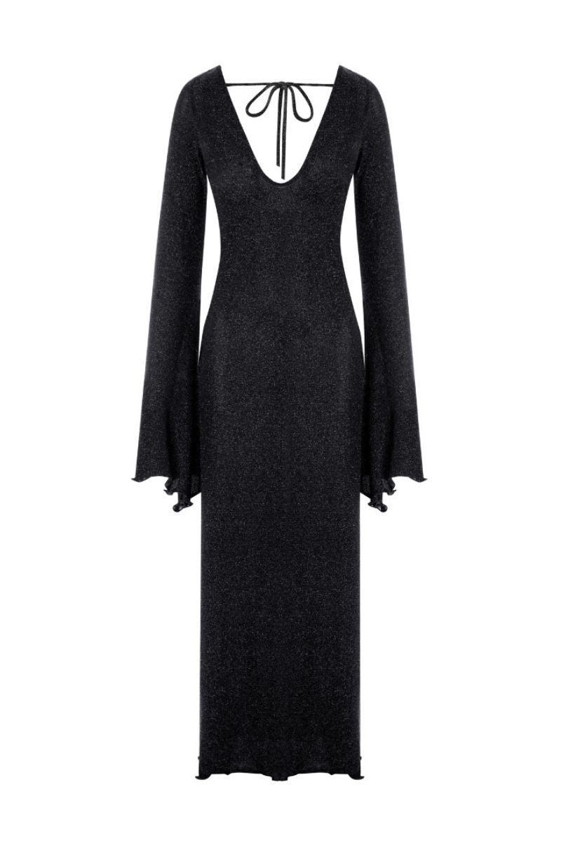Black OLYA maxi dress by Suncillo, featuring a flowing silhouette and elegant design perfect for formal or casual occasions.