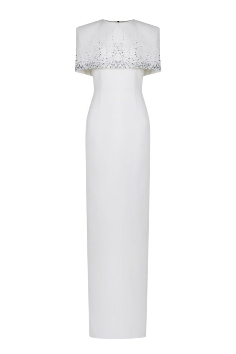 BRADFORD WHITE GOWN WITH SHOULDER CAPE - CULT MIA