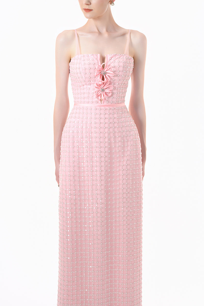 Pink structured corset gown from Happy Clothing, featuring a fitted bodice and elegant design perfect for formal occasions.