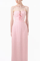 Pink structured corset gown from Happy Clothing, featuring a fitted bodice and elegant design perfect for formal occasions.