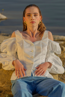 Liya ruffle sleeves shirt, stylish tops with feminine ruffle detail on the sleeves, lightweight and casual for everyday wear.