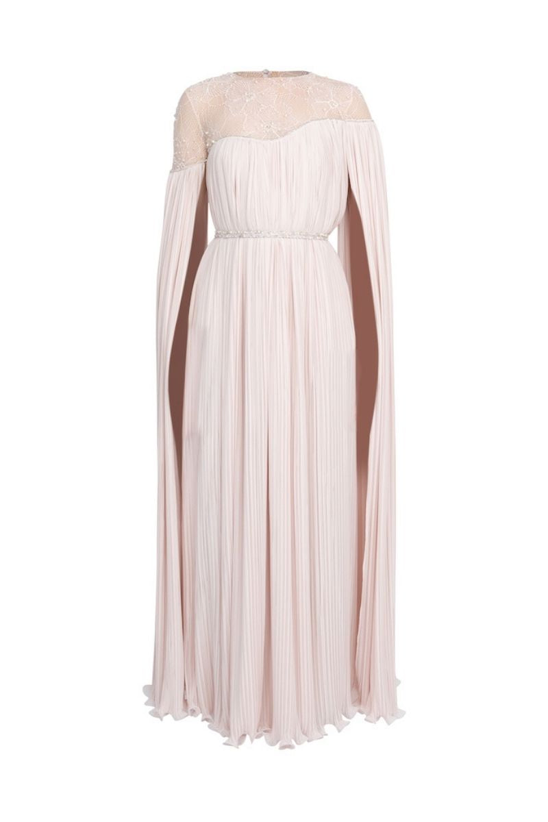 POWDER BICYCLE NECK HAND-EMBROIDERED LACE MAXI DRESS - CULT MIA