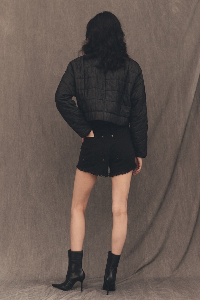 HALEY BLACK DENIM SHORTS - CULT MIA