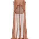Brown chiffon top with matching cape by CEM, featuring flowy fabric and stylish layering, perfect for elegant casual wear.