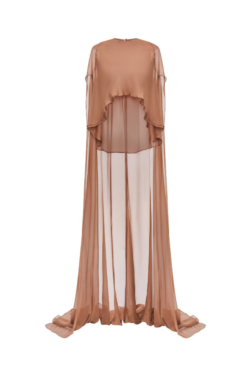 بلوزة شيفون بنية اللون مع عباءة متناسقة