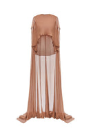 Brown chiffon top with matching cape by CEM, featuring flowy fabric and stylish layering, perfect for elegant casual wear.