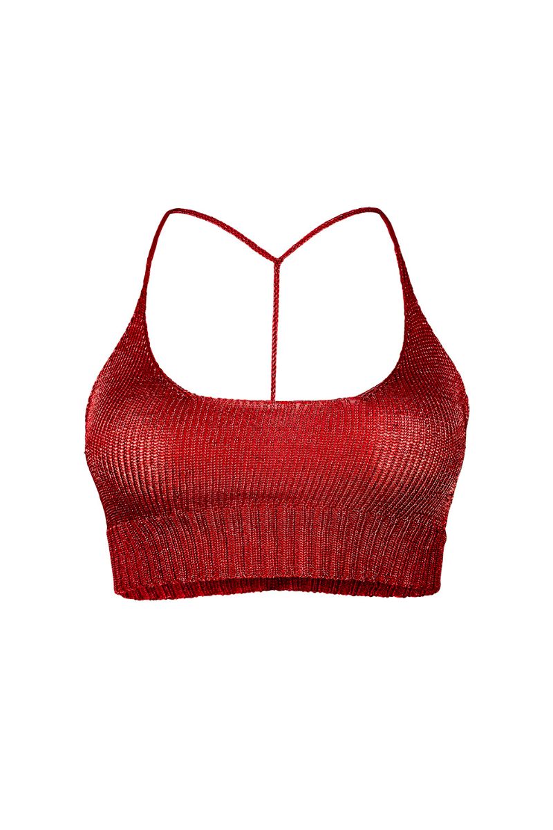 RED SPARKLY KNIT BRALETTE - CULT MIA