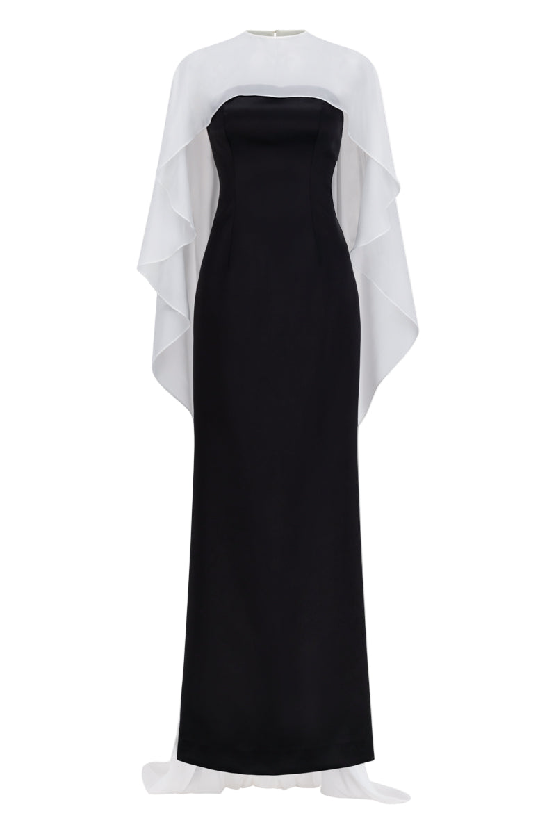 ETHEREAL TAFFETA GOWN AND CAPE IN BLACK