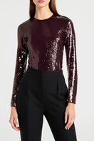 Burundy sequined top by SemSem featuring shimmering fabric and a stylish cut, perfect for evening or festive occasions.