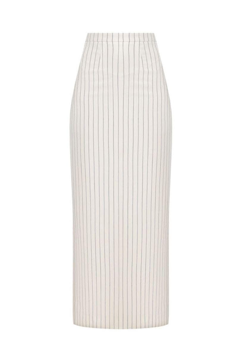 WHITE STRIPE STRAIGHT FIT MAXI SKIRT - CULT MIA