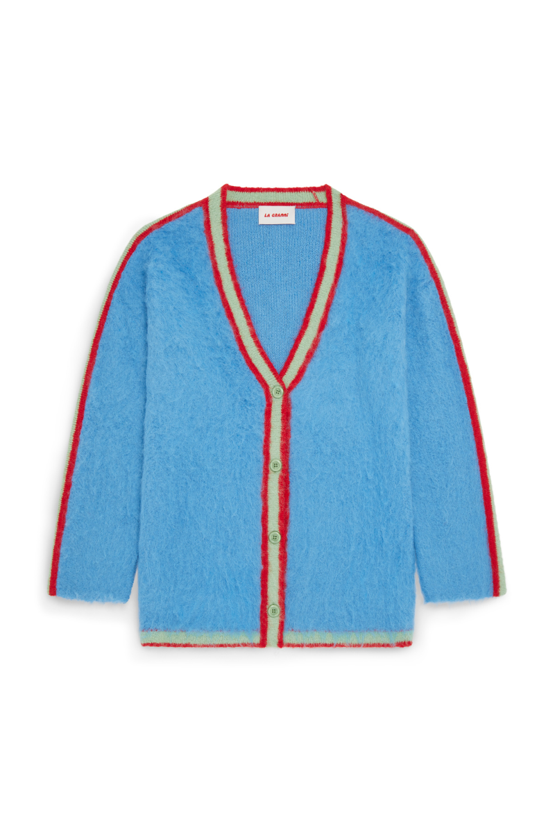 BABY BLUE OVERSIZED MULTICOLORED SURI CARDIGAN - CULT MIA