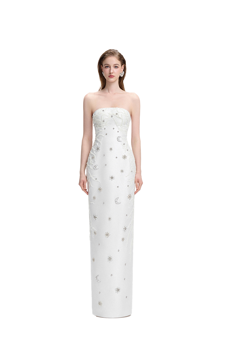 CRYSTAL EMBELLISHED MAXI DRESS WITH SCARF SET - CULT MIA