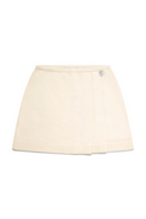 Cream mini skirt by La Granni with a fitted waist and stylish design, perfect for casual or dressy outfits.