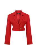 Sudi Etuz cropped jacket with removable faux fur sleeves, stylish outerwear featuring a modern design and cozy faux fur accents.