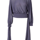 Purple Kris Marán blouse with ties and back collar, stylish shirt featuring a relaxed fit and elegant design.