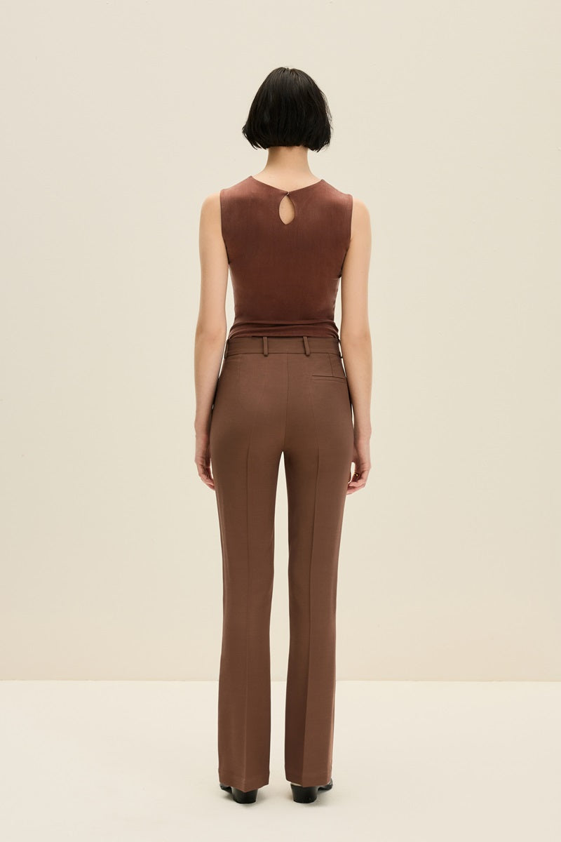 TAILORED PANTS IN CHOCOLATE BROWN - CULT MIA