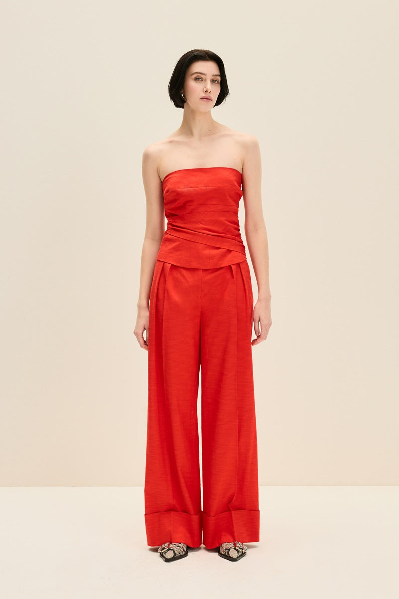 GATHERED DETAIL CORSET IN CHERRY RED - CULT MIA