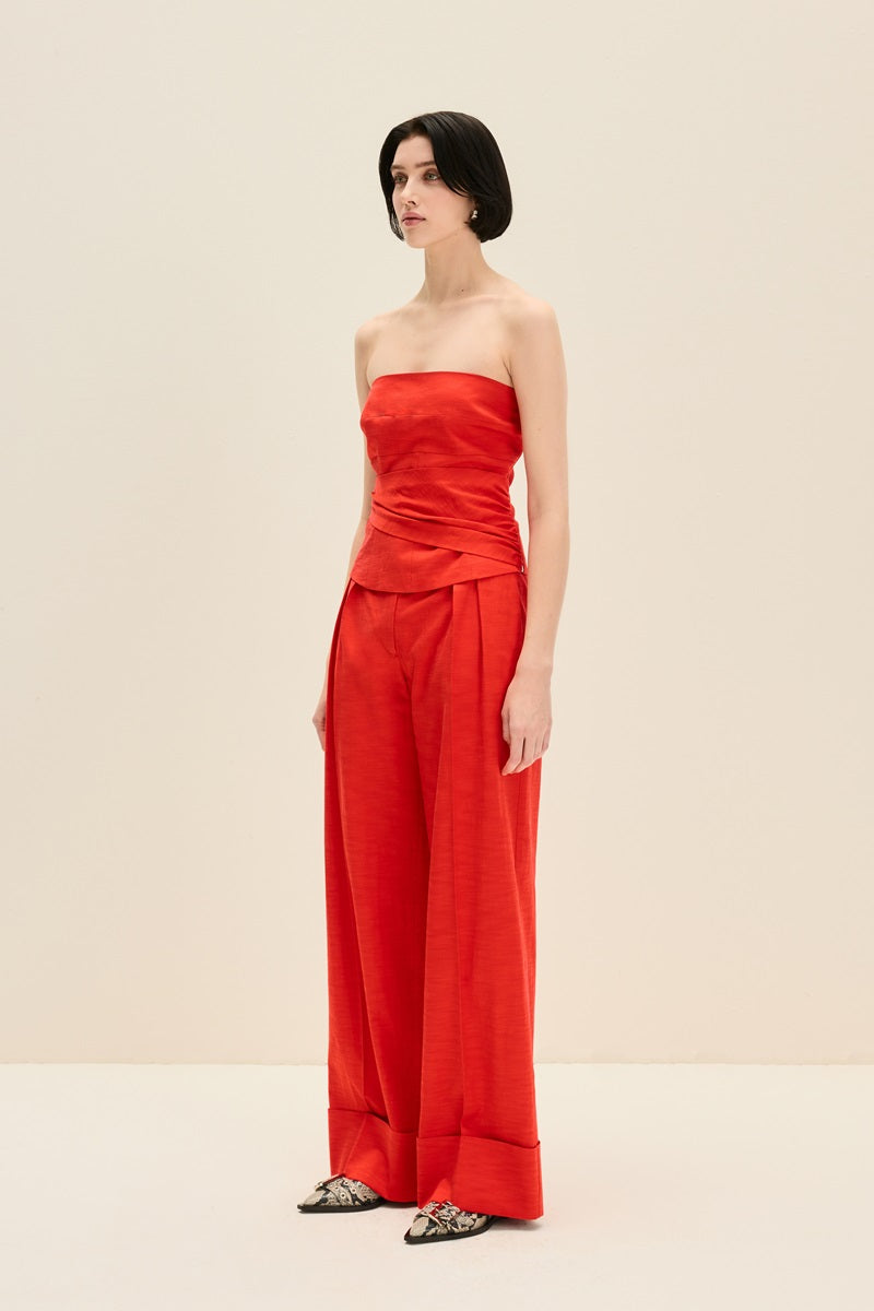 GATHERED DETAIL CORSET IN CHERRY RED - CULT MIA