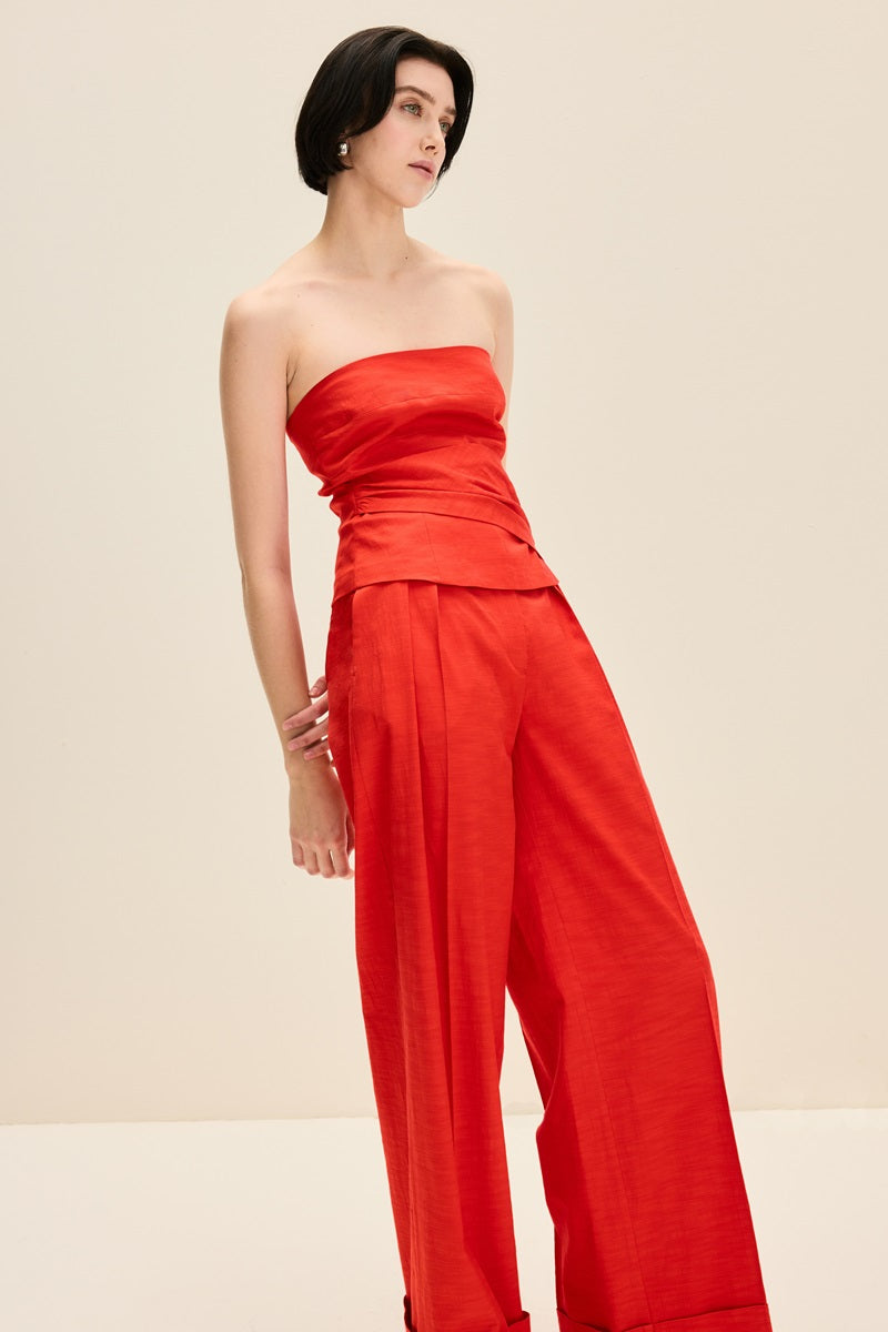 GATHERED DETAIL CORSET IN CHERRY RED - CULT MIA