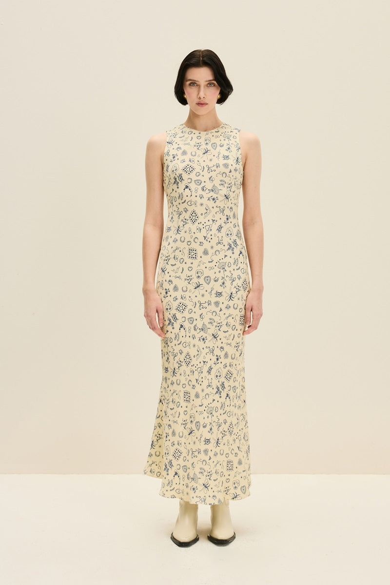 SLEEVELESS DRESS IN BALLERINA BUTTER PRINT - CULT MIA